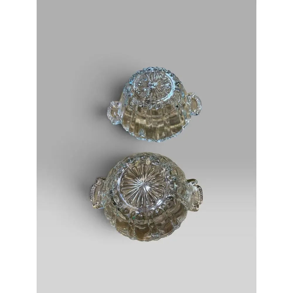 Set of 2 Vintage Anchor Hocking Old Cafe Clear Depression Glass Handled Bowls